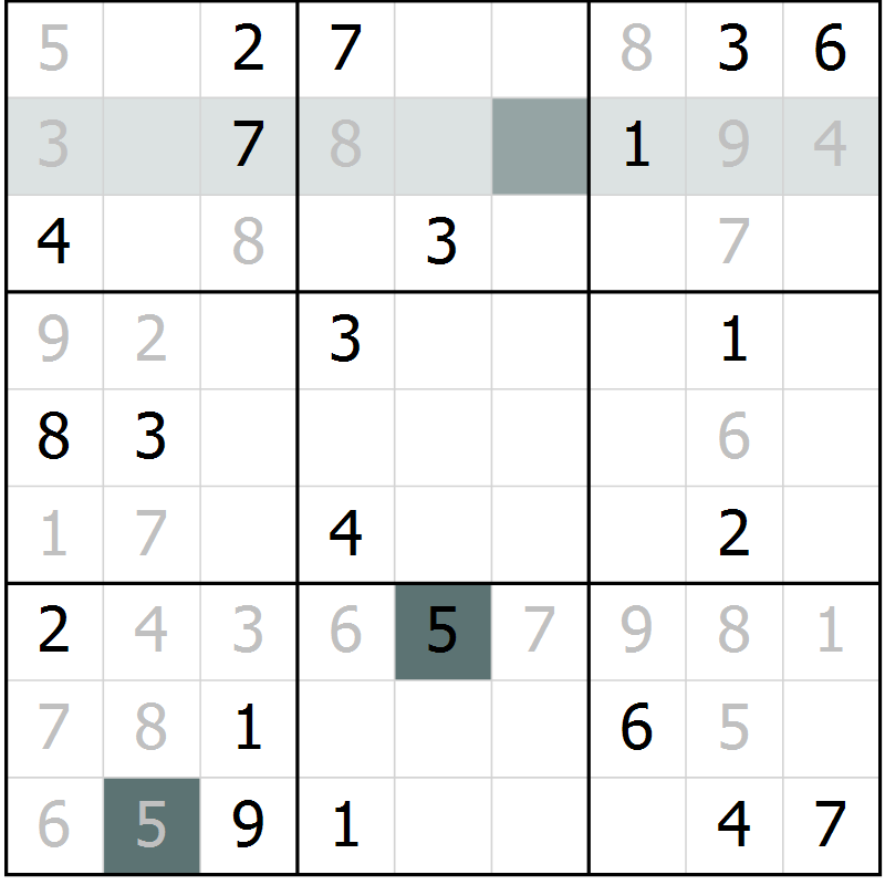Position des candidats pour la solution de la Gr 2 page 5 du magazine de sudoku Virtuose n° 121