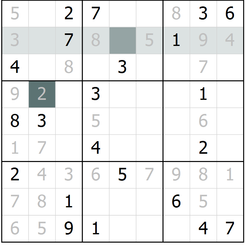 Position des candidats pour la solution de la Gr 2 page 5 du magazine de sudoku Virtuose n° 121
