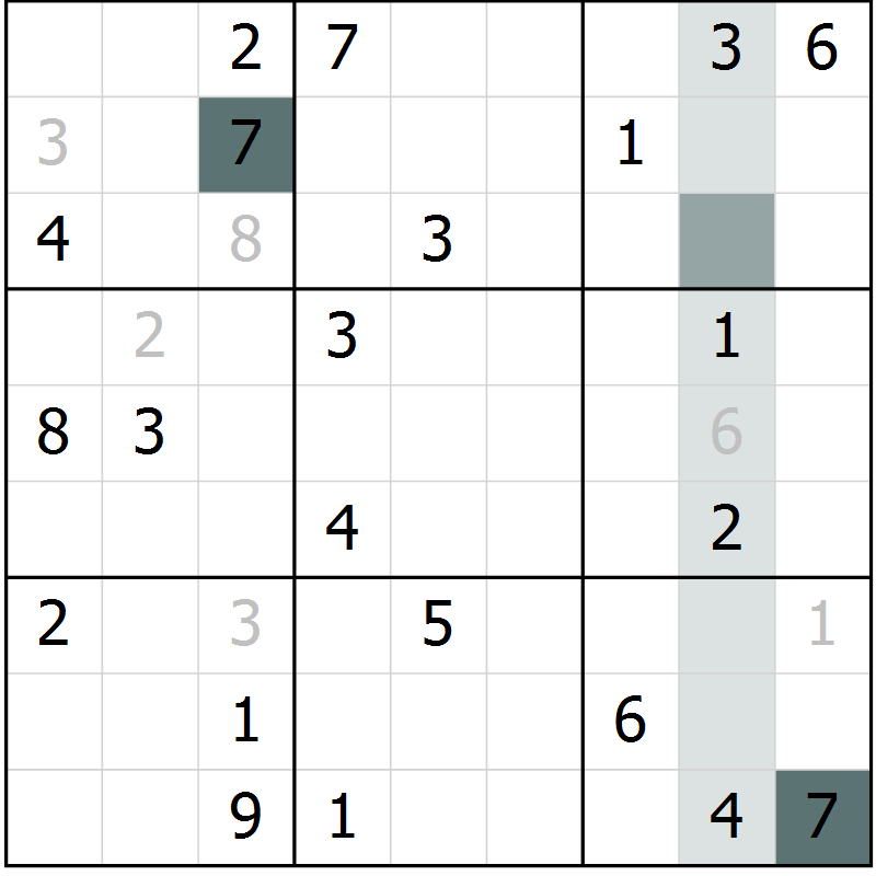 Position des candidats pour la solution de la Gr 2 page 5 du magazine de sudoku Virtuose n° 121