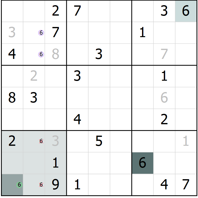 Position des candidats pour la solution de la Gr 2 page 5 du magazine de sudoku Virtuose n° 121