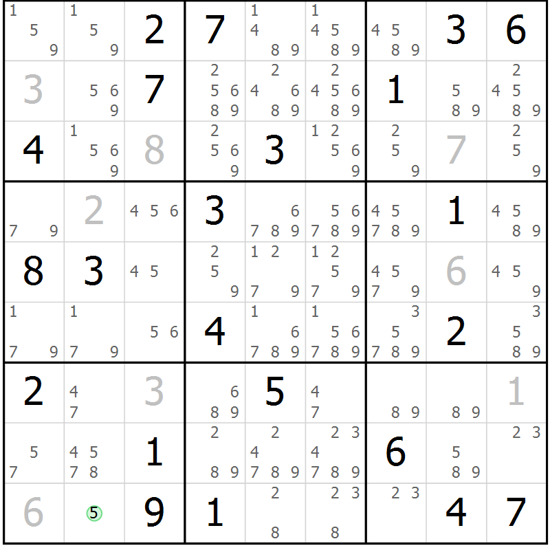 Position des candidats pour la solution de la Gr 2 page 5 du magazine de sudoku Virtuose n° 121