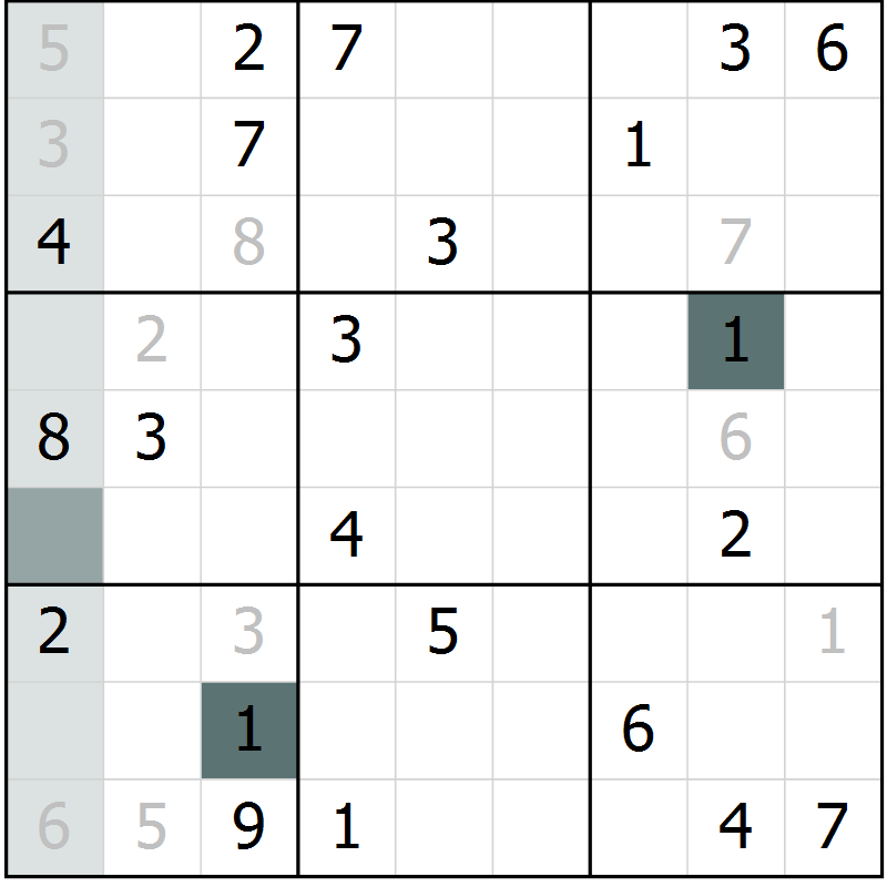 Position des candidats pour la solution de la Gr 2 page 5 du magazine de sudoku Virtuose n° 121