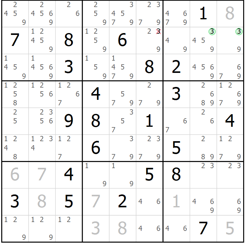 Position des candidats pour la solution de la Gr 20 page 23 du magazine de sudoku Virtuose n° 121