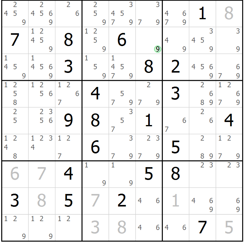Position des candidats pour la solution de la Gr 20 page 23 du magazine de sudoku Virtuose n° 121