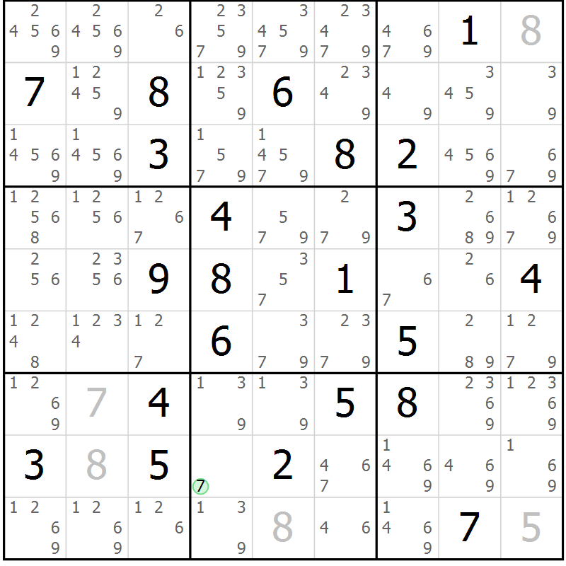 Position des candidats pour la solution de la Gr 20 page 23 du magazine de sudoku Virtuose n° 121