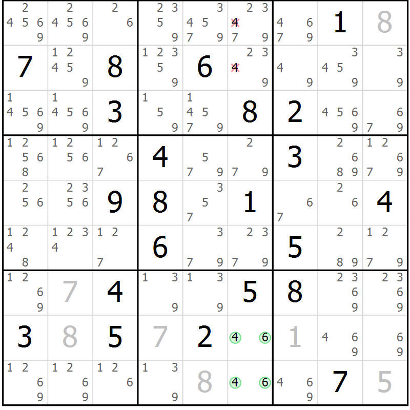 Position des candidats pour la solution de la Gr 20 page 23 du magazine de sudoku Virtuose n° 121