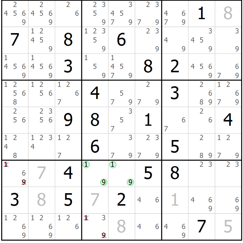 Position des candidats pour la solution de la Gr 20 page 23 du magazine de sudoku Virtuose n° 121