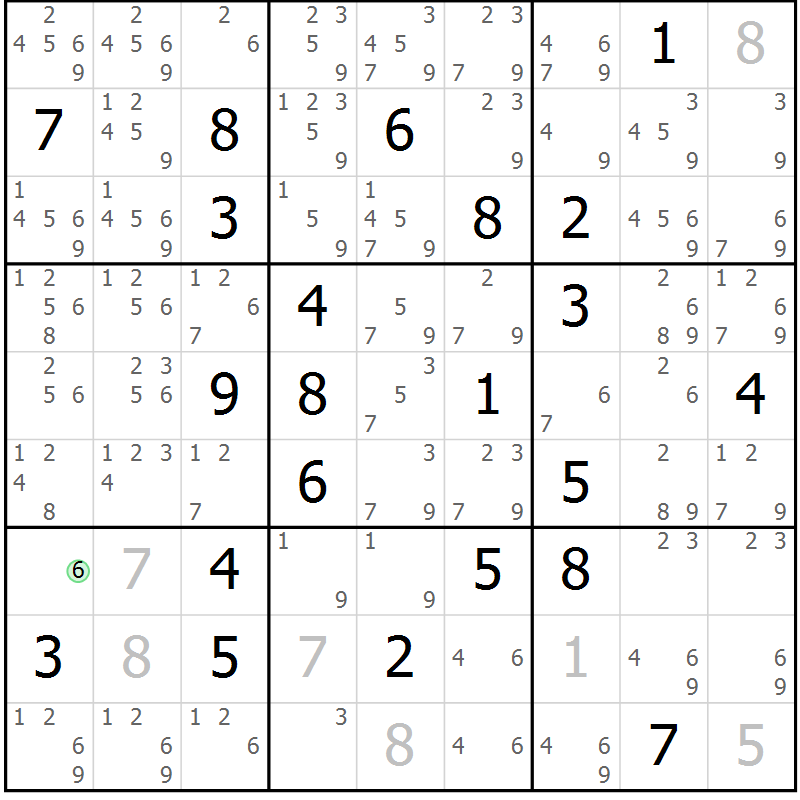 Position des candidats pour la solution de la Gr 20 page 23 du magazine de sudoku Virtuose n° 121