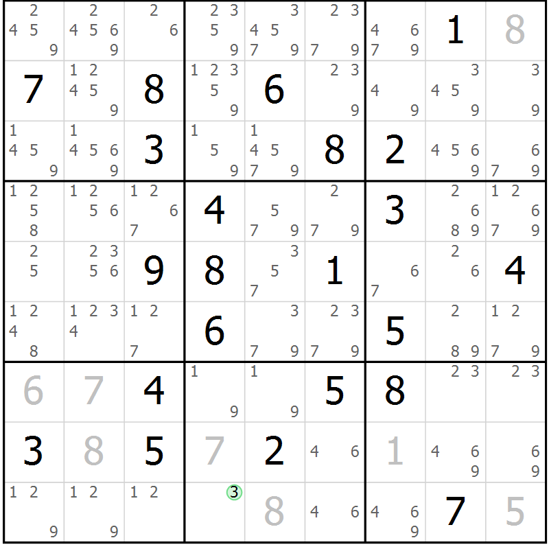 Position des candidats pour la solution de la Gr 20 page 23 du magazine de sudoku Virtuose n° 121