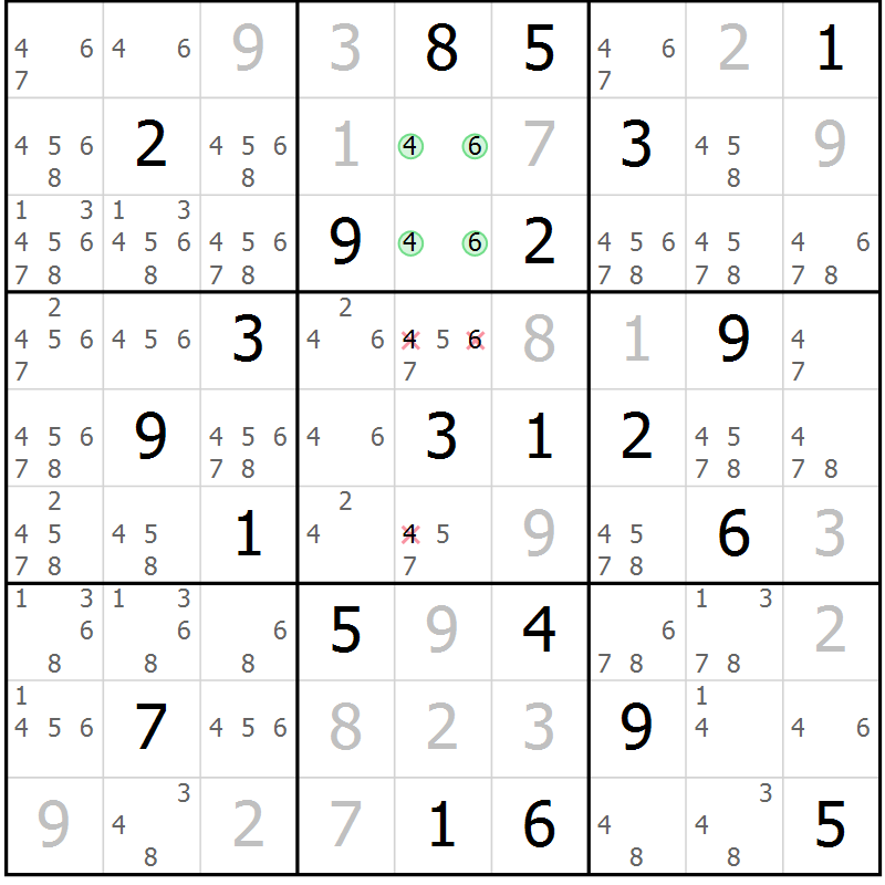 Position des candidats pour la solution de la Gr 21 page 24 du magazine de sudoku Virtuose n° 121