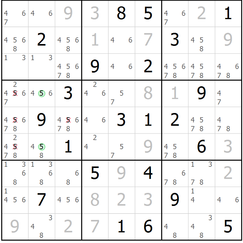 Position des candidats pour la solution de la Gr 21 page 24 du magazine de sudoku Virtuose n° 121