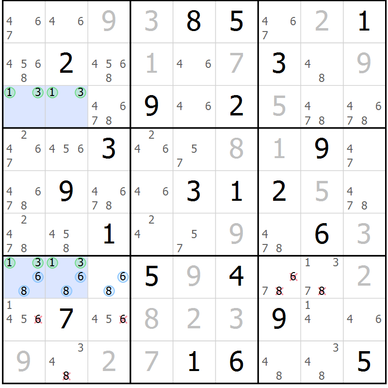 Position des candidats pour la solution de la Gr 21 page 24 du magazine de sudoku Virtuose n° 121