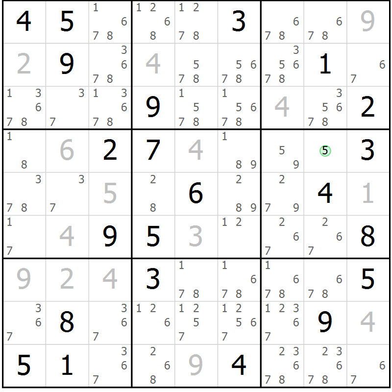 Position des candidats pour la solution de la Gr 22 page 25 du magazine de sudoku Virtuose n° 121