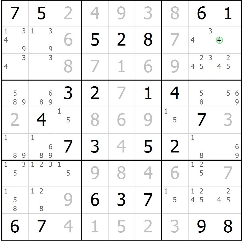 Position des candidats pour la solution de la Gr 23 page 26 du magazine de sudoku Virtuose n° 121
