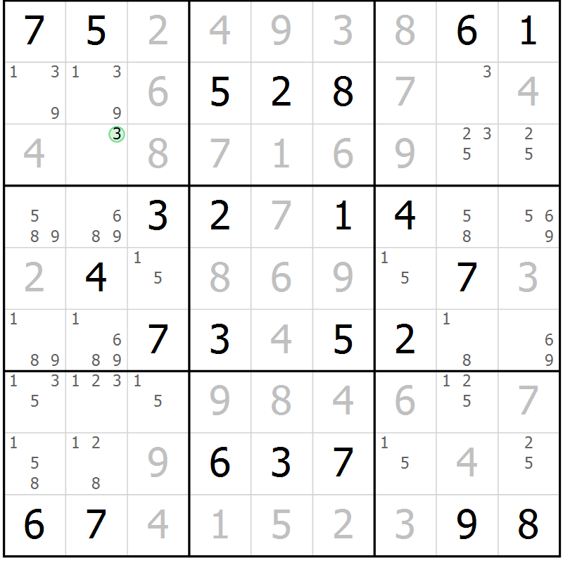 Position des candidats pour la solution de la Gr 23 page 26 du magazine de sudoku Virtuose n° 121
