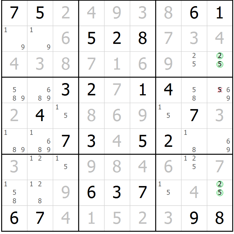 Position des candidats pour la solution de la Gr 23 page 26 du magazine de sudoku Virtuose n° 121