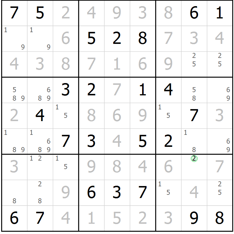 Position des candidats pour la solution de la Gr 23 page 26 du magazine de sudoku Virtuose n° 121