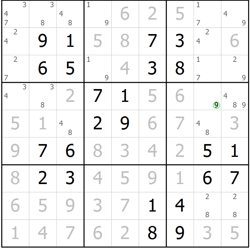Position des candidats pour la solution de la Gr 24 page 27 du magazine de sudoku Virtuose n° 121