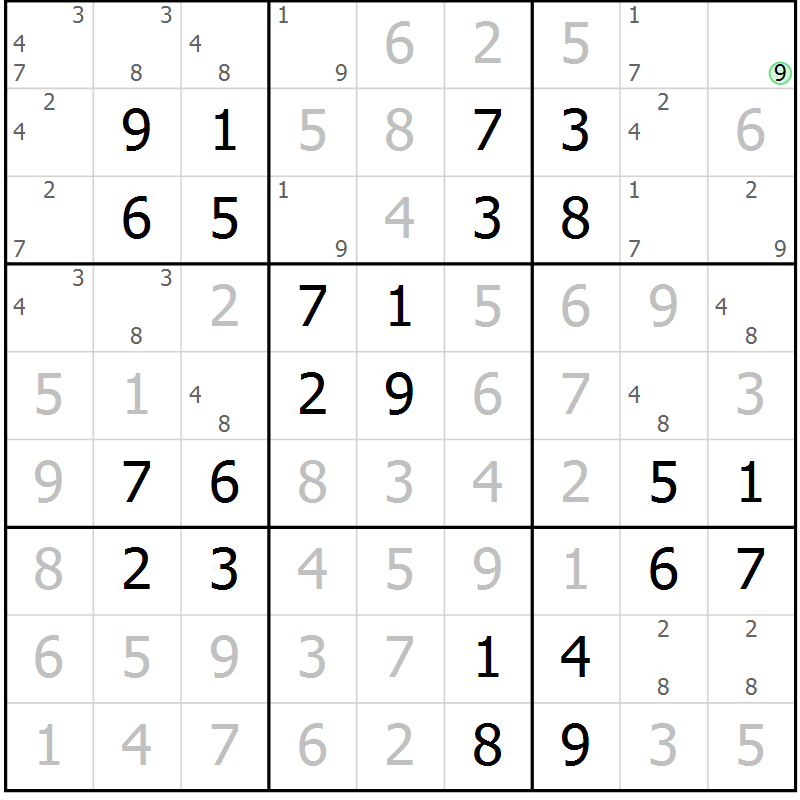 Position des candidats pour la solution de la Gr 24 page 27 du magazine de sudoku Virtuose n° 121
