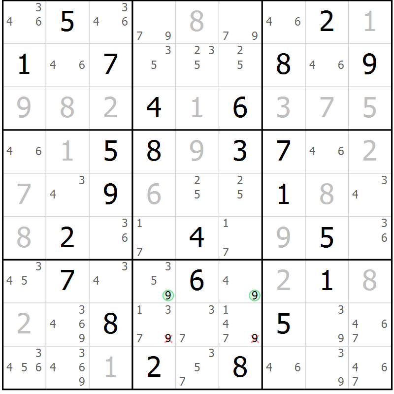 Position des candidats pour la solution de la Gr 25 page 28 du magazine de sudoku Virtuose n° 121