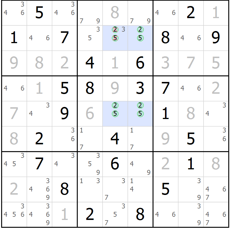 Position des candidats pour la solution de la Gr 25 page 28 du magazine de sudoku Virtuose n° 121