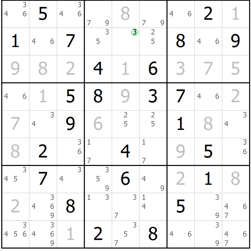 Position des candidats pour la solution de la Gr 25 page 28 du magazine de sudoku Virtuose n° 121