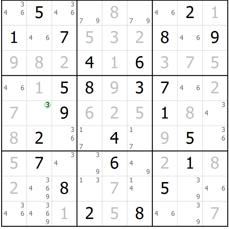 Position des candidats pour la solution de la Gr 25 page 28 du magazine de sudoku Virtuose n° 121