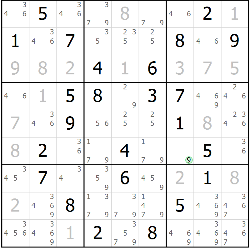 Position des candidats pour la solution de la Gr 25 page 28 du magazine de sudoku Virtuose n° 121