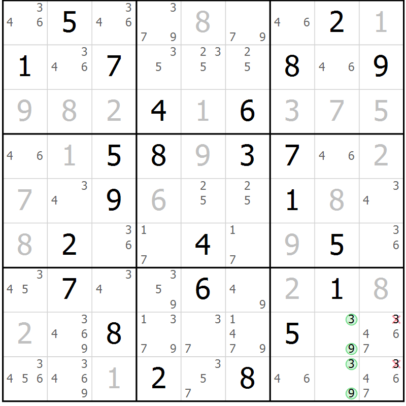 Position des candidats pour la solution de la Gr 25 page 28 du magazine de sudoku Virtuose n° 121