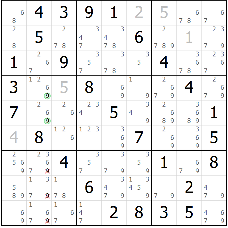 Position des candidats pour la solution de la Gr 26 page 29 du magazine de sudoku Virtuose n° 121
