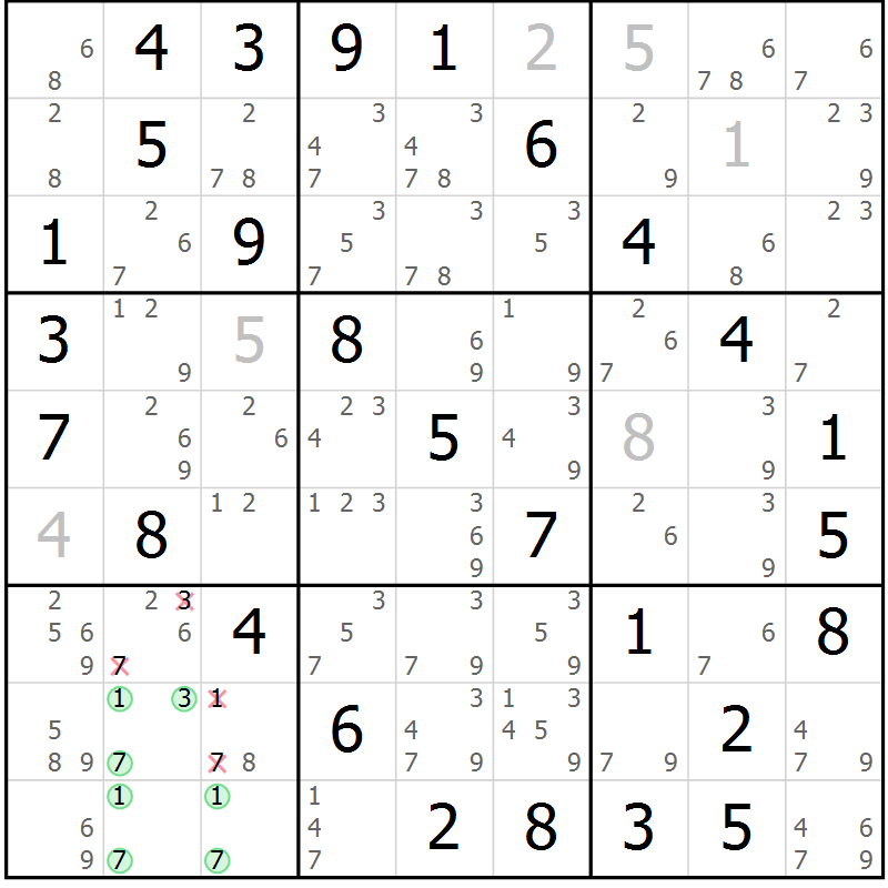 Position des candidats pour la solution de la Gr 26 page 29 du magazine de sudoku Virtuose n° 121