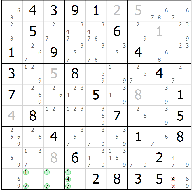 Position des candidats pour la solution de la Gr 26 page 29 du magazine de sudoku Virtuose n° 121