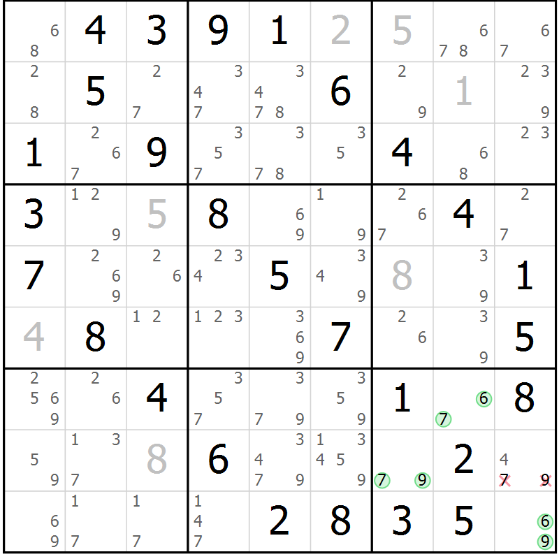 Position des candidats pour la solution de la Gr 26 page 29 du magazine de sudoku Virtuose n° 121