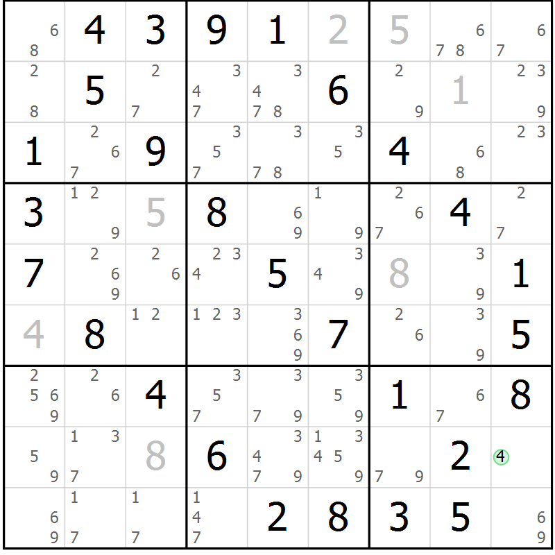 Position des candidats pour la solution de la Gr 26 page 29 du magazine de sudoku Virtuose n° 121