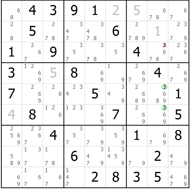 Position des candidats pour la solution de la Gr 26 page 29 du magazine de sudoku Virtuose n° 121