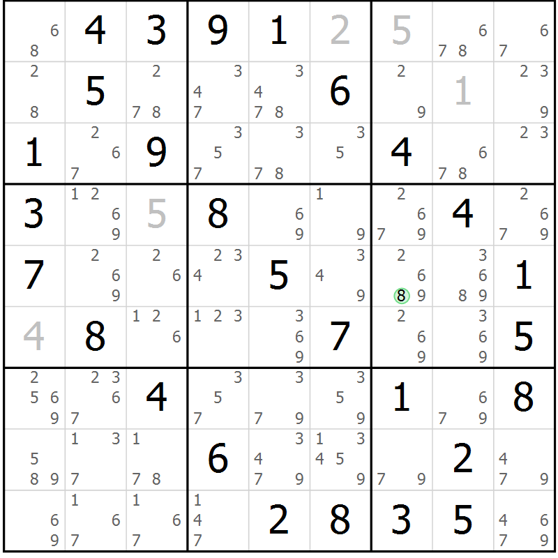 Position des candidats pour la solution de la Gr 26 page 29 du magazine de sudoku Virtuose n° 121