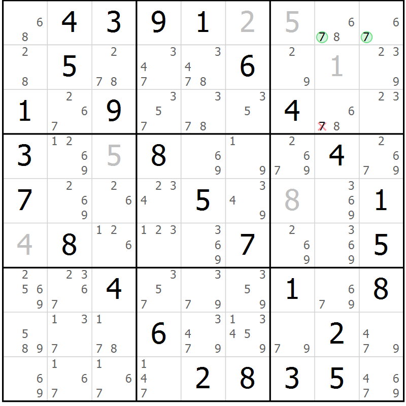 Position des candidats pour la solution de la Gr 26 page 29 du magazine de sudoku Virtuose n° 121