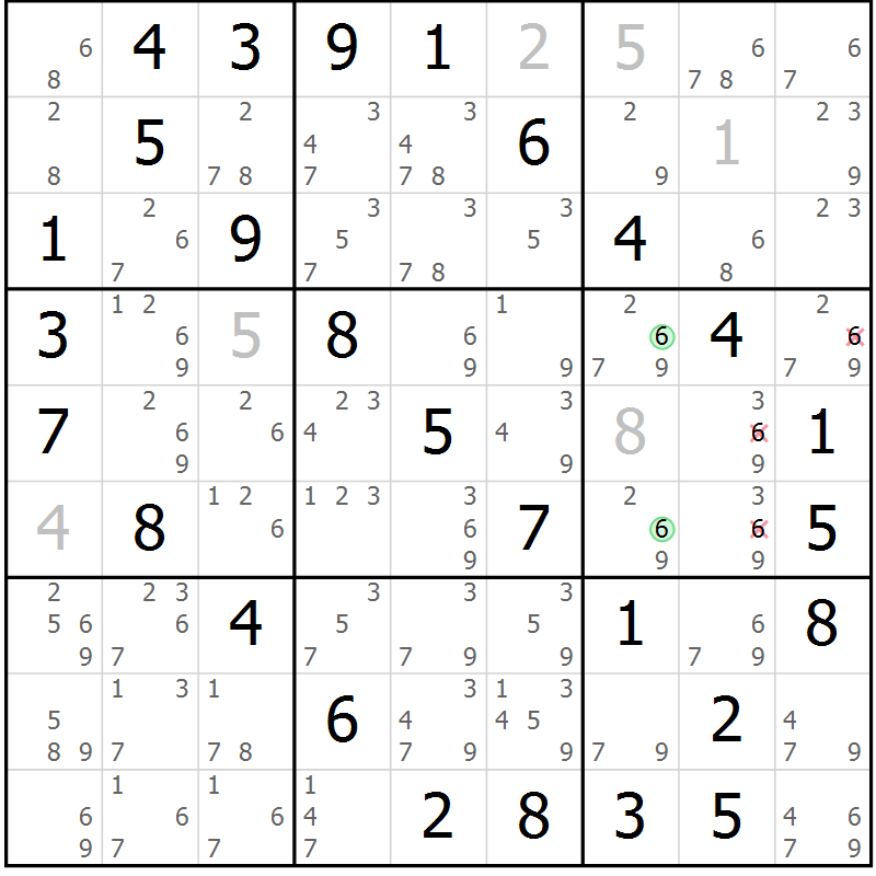 Position des candidats pour la solution de la Gr 26 page 29 du magazine de sudoku Virtuose n° 121