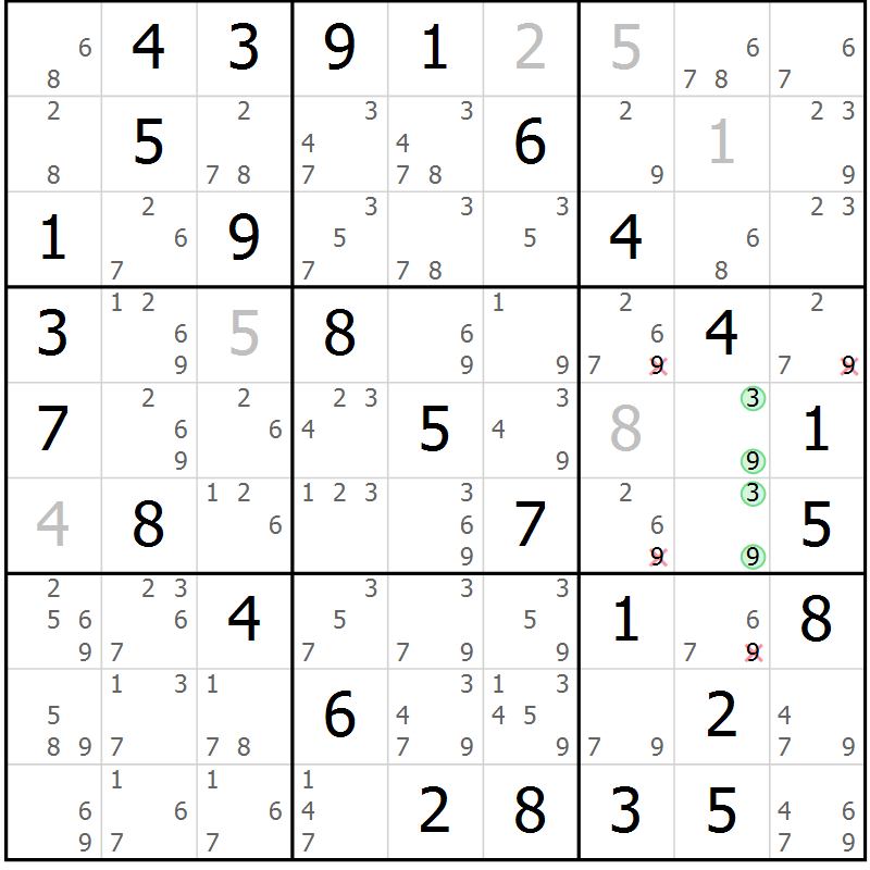 Position des candidats pour la solution de la Gr 26 page 29 du magazine de sudoku Virtuose n° 121