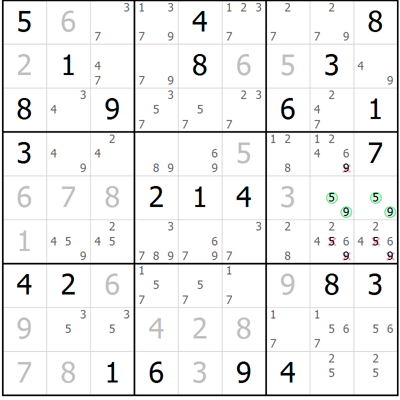 Position des candidats pour la solution de la Gr 27 page 30 du magazine de sudoku Virtuose n° 121