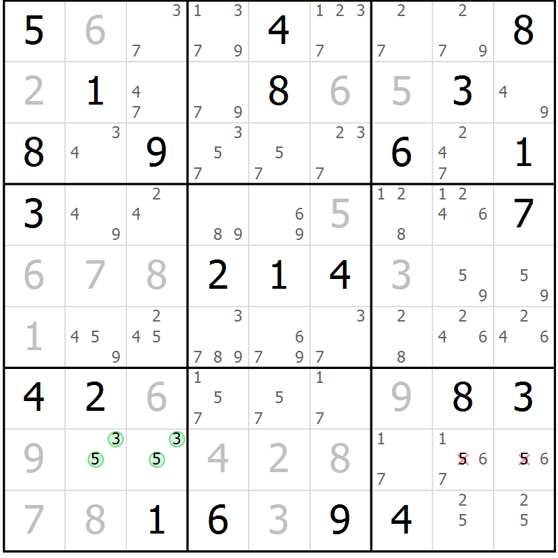 Position des candidats pour la solution de la Gr 27 page 30 du magazine de sudoku Virtuose n° 121