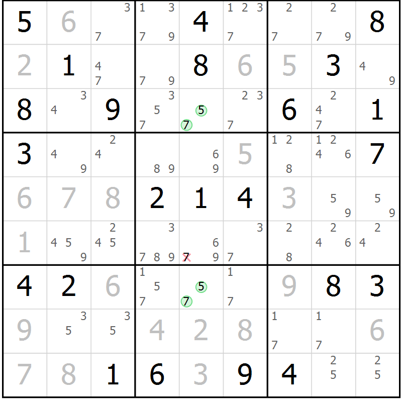 Position des candidats pour la solution de la Gr 27 page 30 du magazine de sudoku Virtuose n° 121
