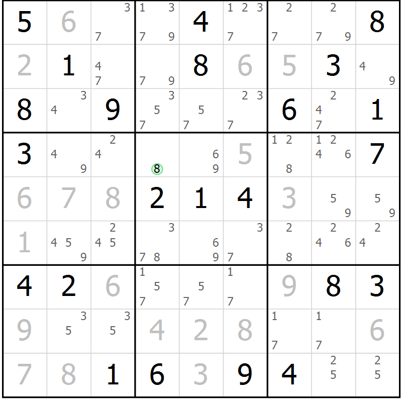 Position des candidats pour la solution de la Gr 27 page 30 du magazine de sudoku Virtuose n° 121
