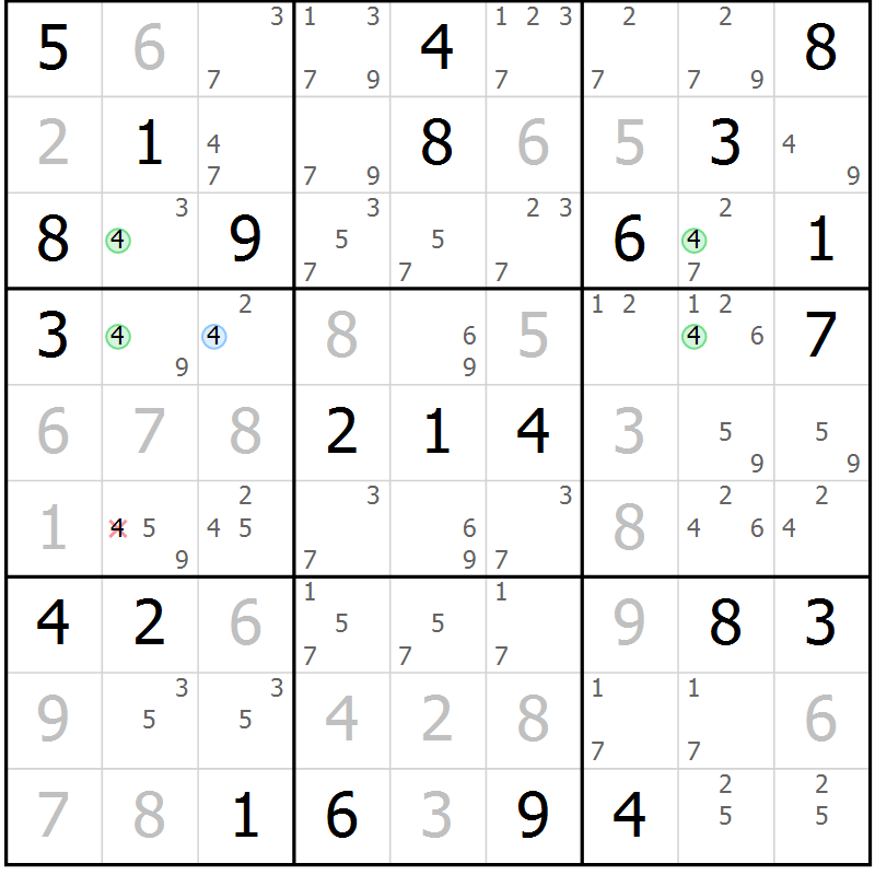 Position des candidats pour la solution de la Gr 27 page 30 du magazine de sudoku Virtuose n° 121