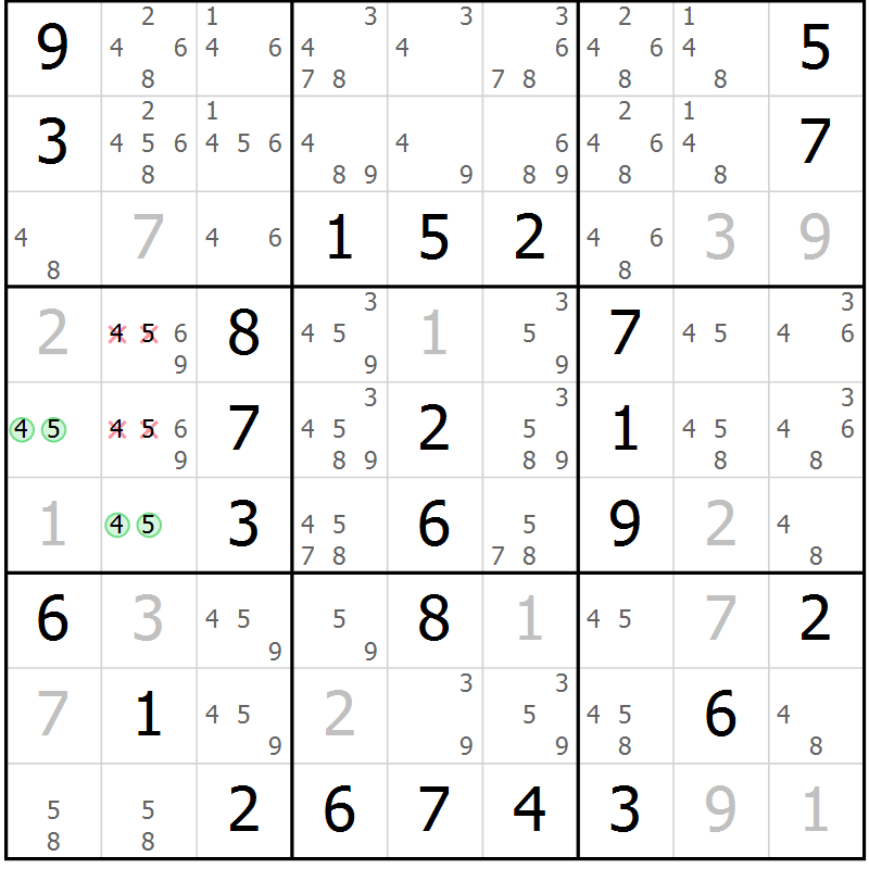 Position des candidats pour la solution de la Gr 28 page 31 du magazine de sudoku Virtuose n° 121