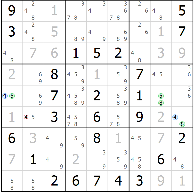Position des candidats pour la solution de la Gr 28 page 31 du magazine de sudoku Virtuose n° 121