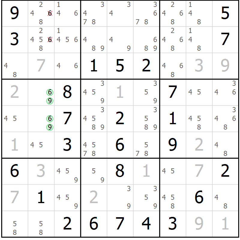 Position des candidats pour la solution de la Gr 28 page 31 du magazine de sudoku Virtuose n° 121