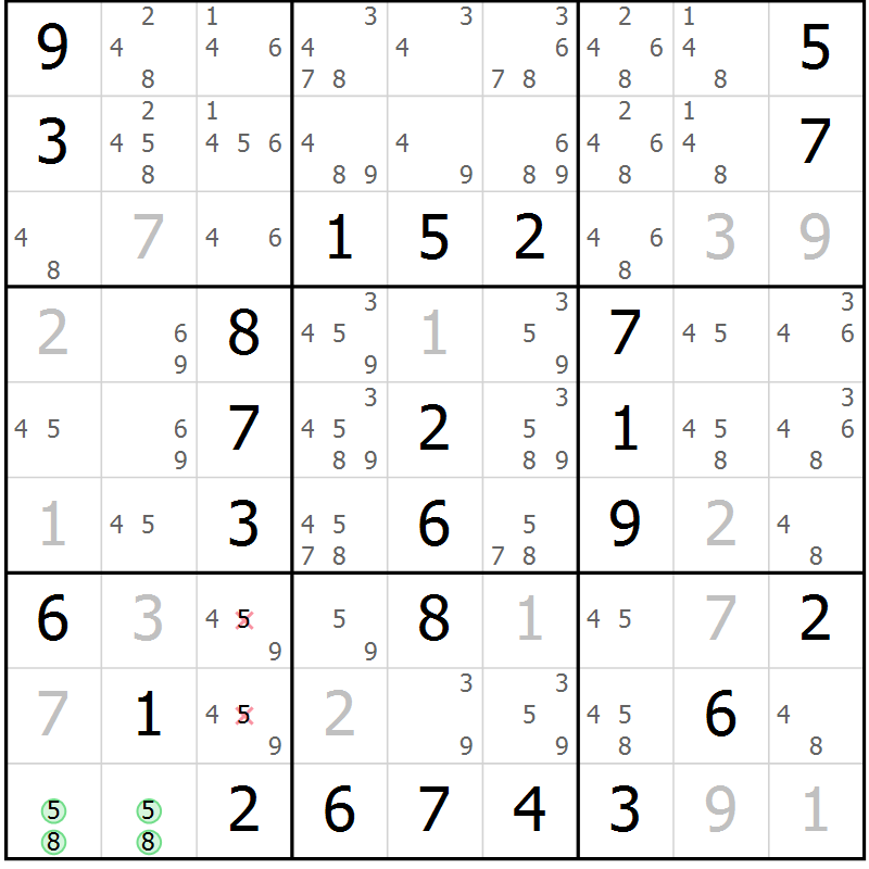 Position des candidats pour la solution de la Gr 28 page 31 du magazine de sudoku Virtuose n° 121