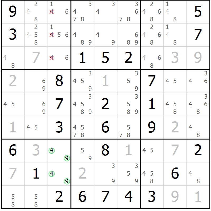 Position des candidats pour la solution de la Gr 28 page 31 du magazine de sudoku Virtuose n° 121
