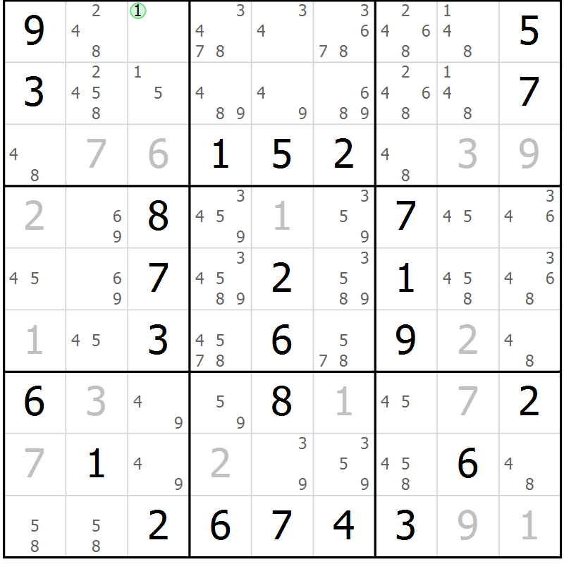 Position des candidats pour la solution de la Gr 28 page 31 du magazine de sudoku Virtuose n° 121